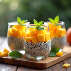 Fresh Mango Parfait with Chia Pudding and Natural Lighting