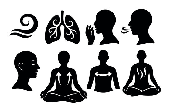 Breathing techniques and meditation illustrated: yoga, mindfulness, relaxation, deep breathing, health