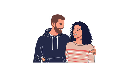 Happy young couple in love smiling and embracing each other showing a strong and healthy romantic relationship illustration.