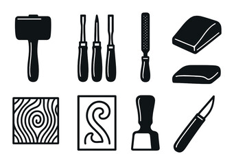 Silhouette of carpenter tools on dark background