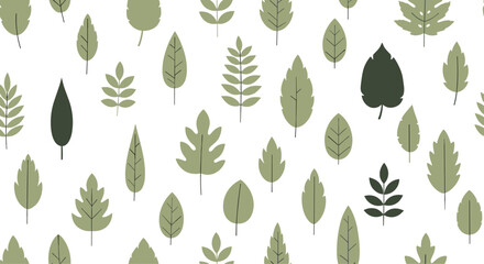 Simple seamless pattern with various green leaves on a white background for a fresh and natural eco-friendly textile design.