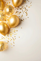 gold balloons background. Parties. Confetti. luxury