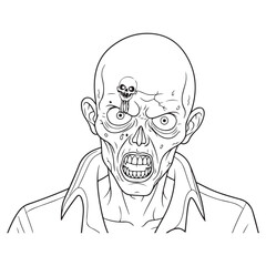 Zombie head line art isolated on white