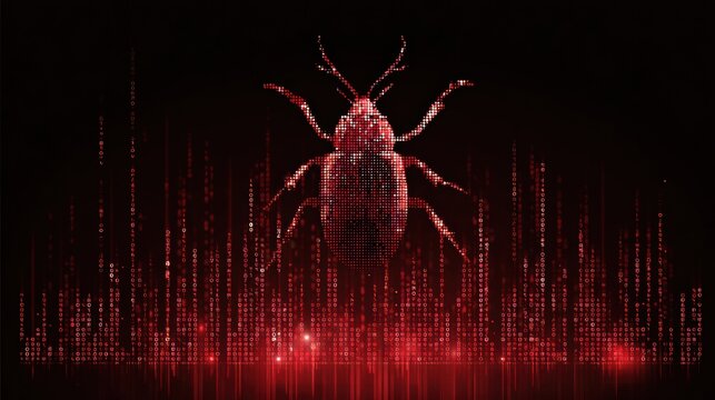 Malicious Virus Code Infecting System Creates Red Glitch User Interface With Cyberattack Banner