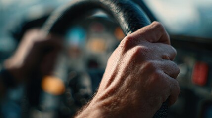 Hands Firmly Gripping Steering Wheel - Driver's Focus and Control in