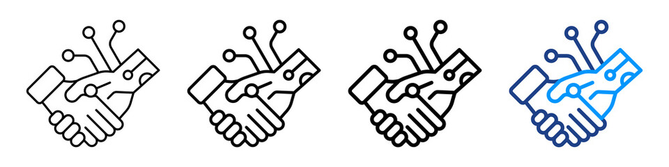 Human Robot Collaboration Icon Different Style Outline Collection Set.