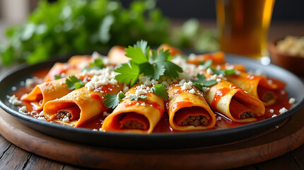 Homemade Enchiladas in Rustic Presentation