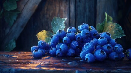 Fresh blueberries on wooden surface