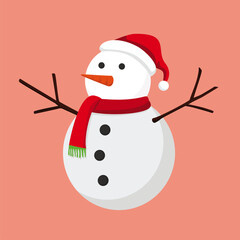 A cute cartoon snowman wearing a red hat and scarf, illustrated in a playful winter style perfect for Christmas designs, holiday cards, and festive graphic themes.
