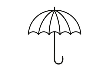 Minimalist umbrella icon with curved handle and open canopy in black outline