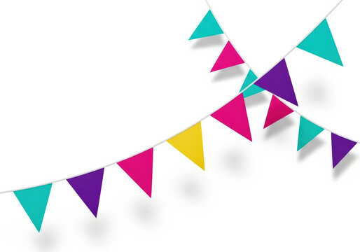 Colorful bunting flags on a white background for party or celebration decoration