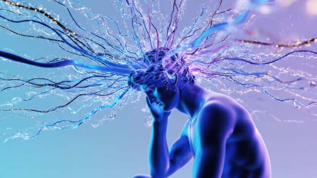 Thoughtful mind with dynamic energy streams, envisioning innovative ideas and creative solutions in a vibrant, conceptual display of mental power