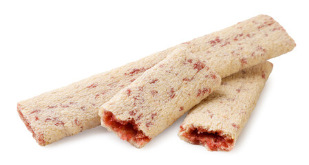 Cookie stick with filling and two halves on a white background isolated