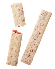 Cookie stick and broken in half cut out on a white. Top view