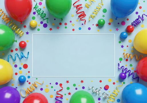 Colorful balloons and confetti frame a blank space for a party or celebration - Powered by Adobe