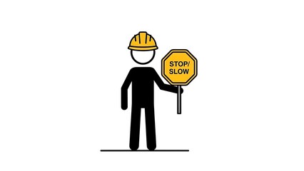 Construction Worker Holding Stop Slow Sign Illustration on White.
