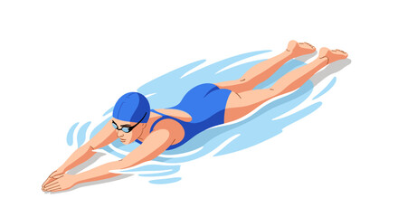 Competitive swimming athlete in blue swimwear gliding through water for sports design and athletic inspiration