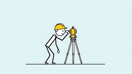 Stick Figure Surveyor Using Theodolite for Land Measurement.