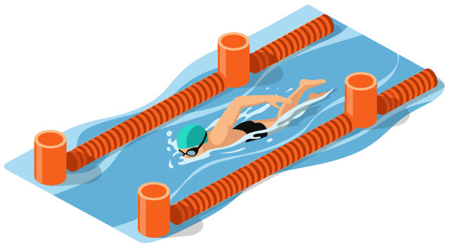 Swimming competition illustration featuring swimmer in pool with lane dividers for athletic event promotions