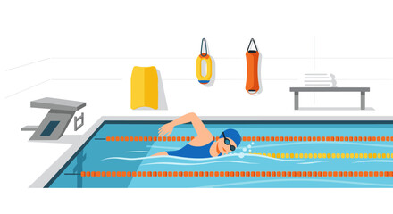 Freestyle swimming training in indoor pool for fitness and recreation