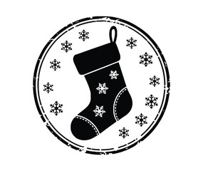 Christmas stocking with snowflakes in a circle black stamp