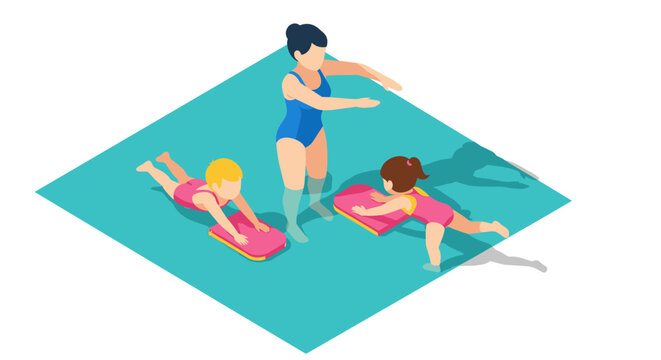 Swimming lesson for children with swim instructor in pool - concept of water safety and learning to swim - Powered by Adobe