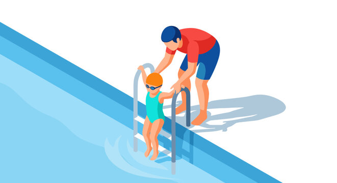 Father and child bonding at the poolside for summer fun and leisure