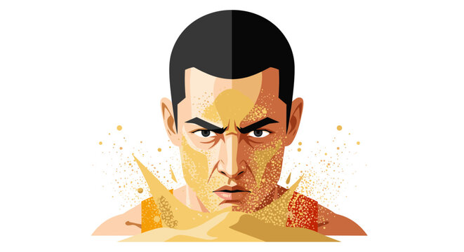 Determined athlete in sand explosion illustration for sports posters and motivational designs - Powered by Adobe