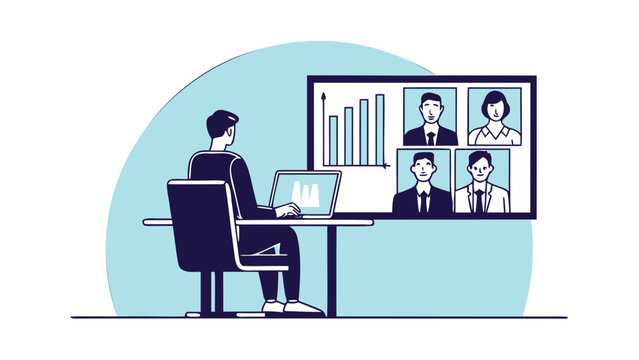Modern flat design illustration of a professional human resources interview panel assessing a job candidate with a neutral background and clear visual elements
