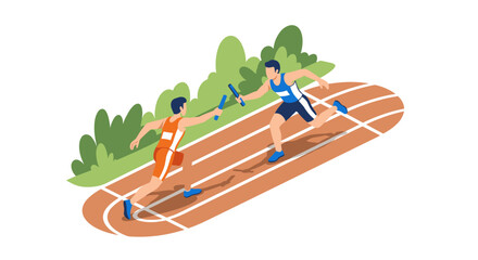 Naklejka premium Relay race concept with runners passing baton on track – sport and teamwork illustration