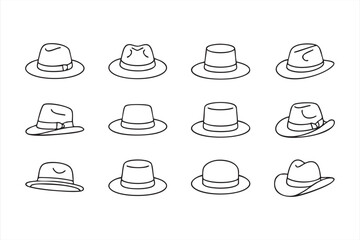 Classic brimmed hat illustrations for vintage and western themes