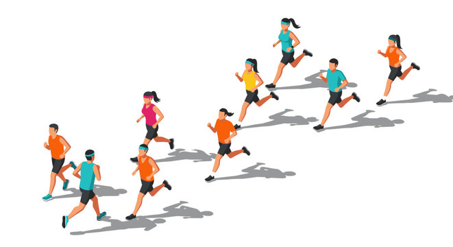 Dynamic group of runners in motion for fitness illustrations and athletic design