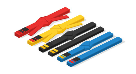 Colorful karate belts on white background for martial arts design