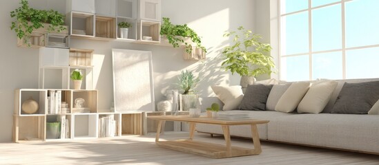 Bright living room with plants natural light and a comfortable neutral couch