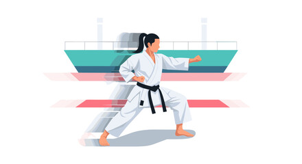 Karate practitioner in action with dynamic motion background for martial arts promotion