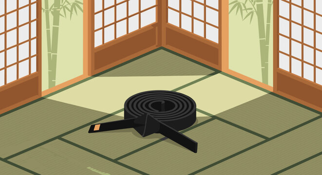 Traditional japanese tatami room with martial arts black belt