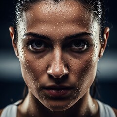 Intense Focus - A Sweaty Womans Determination After a Hard Workout.