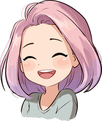 Expressive and uplifting stylized artwork of a super happy cute young woman in joyful motion - vector illustration