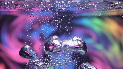 Glass bowl filled with colorful liquid and raffes of water bubbles creates an underwater oasis, capturing the sense of airiness and freedom, perfect for promoting wellness or tranquility in.