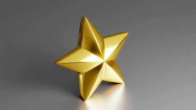 Golden Five-Pointed Star Standing on a Reflective Grey Surface