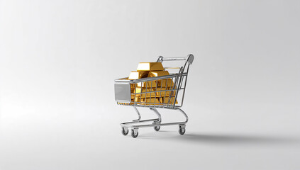 Gold bars in a shopping cart, symbolizing investment, wealth, and the value of gold in finance.
