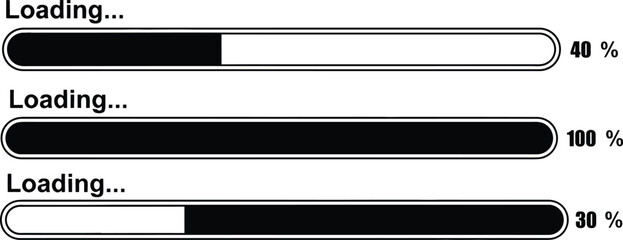 Loading bars showing progress percentages in black and white illustration