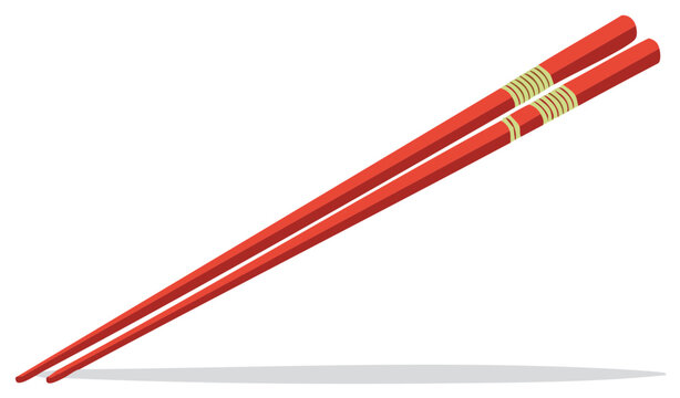 Classic red chopsticks with decorative wrap a traditional Asian eating utensil vector illustration