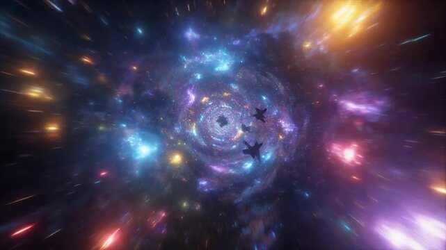 Cosmic nova explosion in deep space, iridescent swirling astral colours bursting outward 