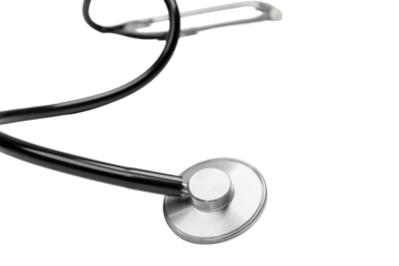 Black stethoscope for medical examination and diagnosis, isolated, PNG