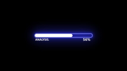Analysis loading bar 0 to 100 animation and neon loading frame on black background.Operating system, Analysis concept, software updating and processing icon animation.