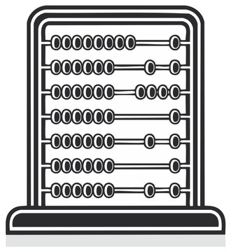 Black and white line art illustration of a traditional abacus counting tool for mathematics and finance.