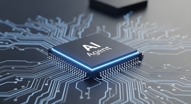 AI Agent Microchip on Circuit Board The Heart of Intelligent Technology and Computing