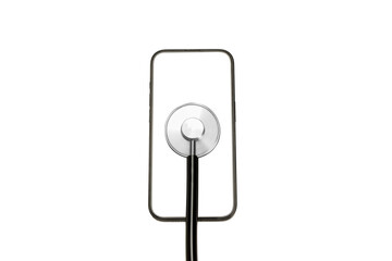 Stethoscope on white surface for examination, isolated on white, PNG