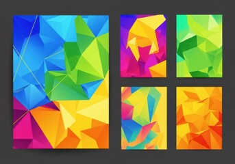 A collection of abstract geometric backgrounds showcasing a spectrum of vibrant polygonal shapes and modern design aesthetics